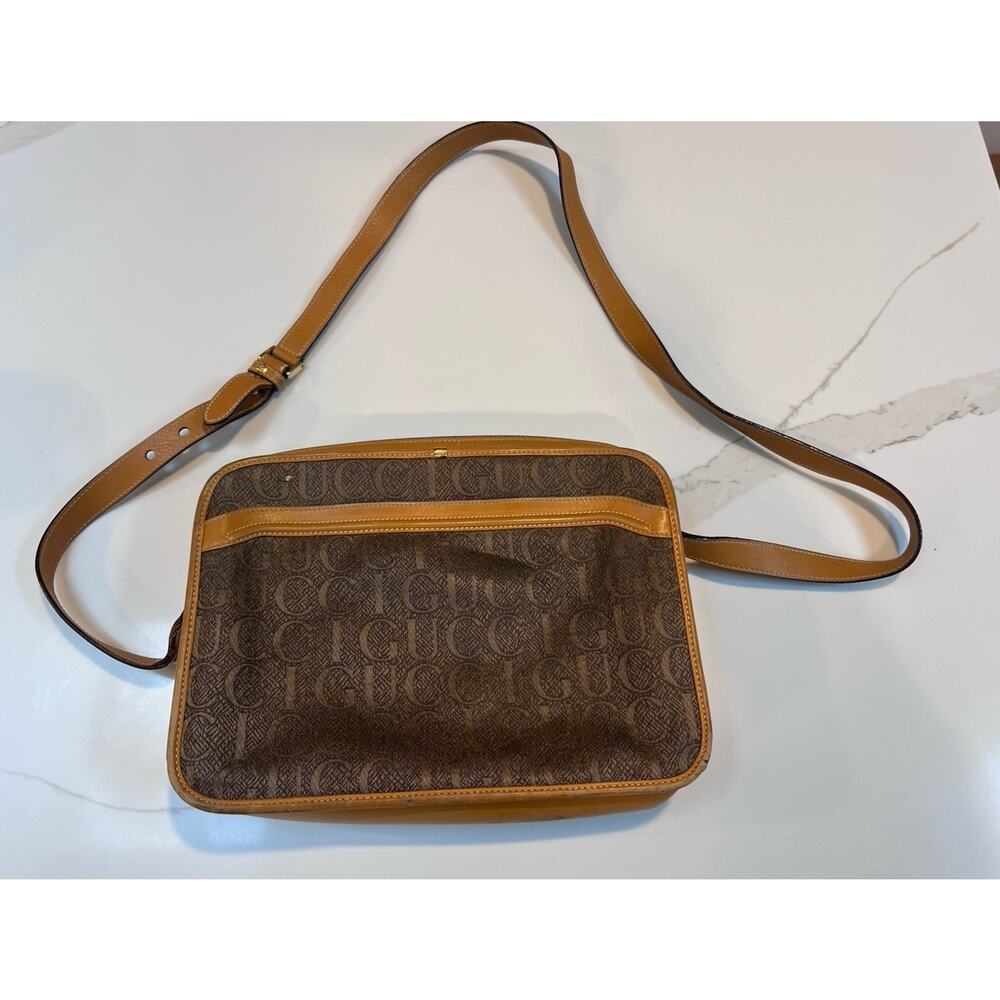Vintage GUCCI Silk Jacquard Crossbody Messenger Bag Brown With Dust Bag… Read